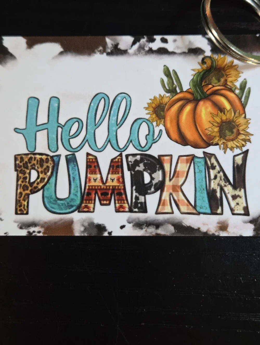 Hello Pumpkin Decorative Keycard Keychain - Teal, Orange, Yellow